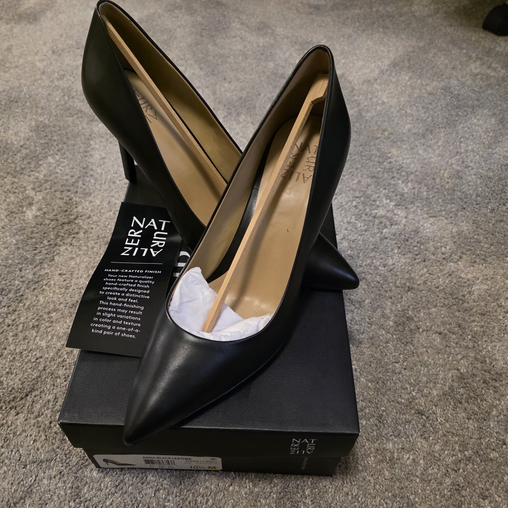 Naturalizer Anna Black Leather Pointed Toe High Heel Pumps 10.5 NWB